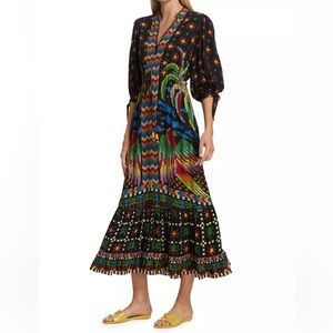 Cross-stitch tropical print midi dress Farm Rio size small